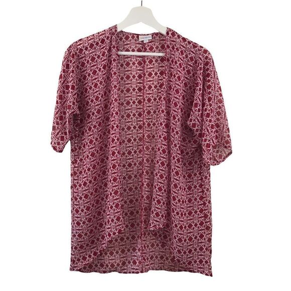 LuLaRoe wine and off white geometric print kimono size 3 - Picture 1 of 4